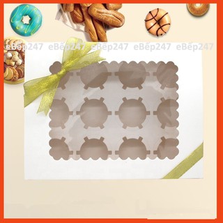 Set 10, 50 hộp đựng 12 bánh cupcake màu trắng có nắp tiện lợi, thông minh - eBp247