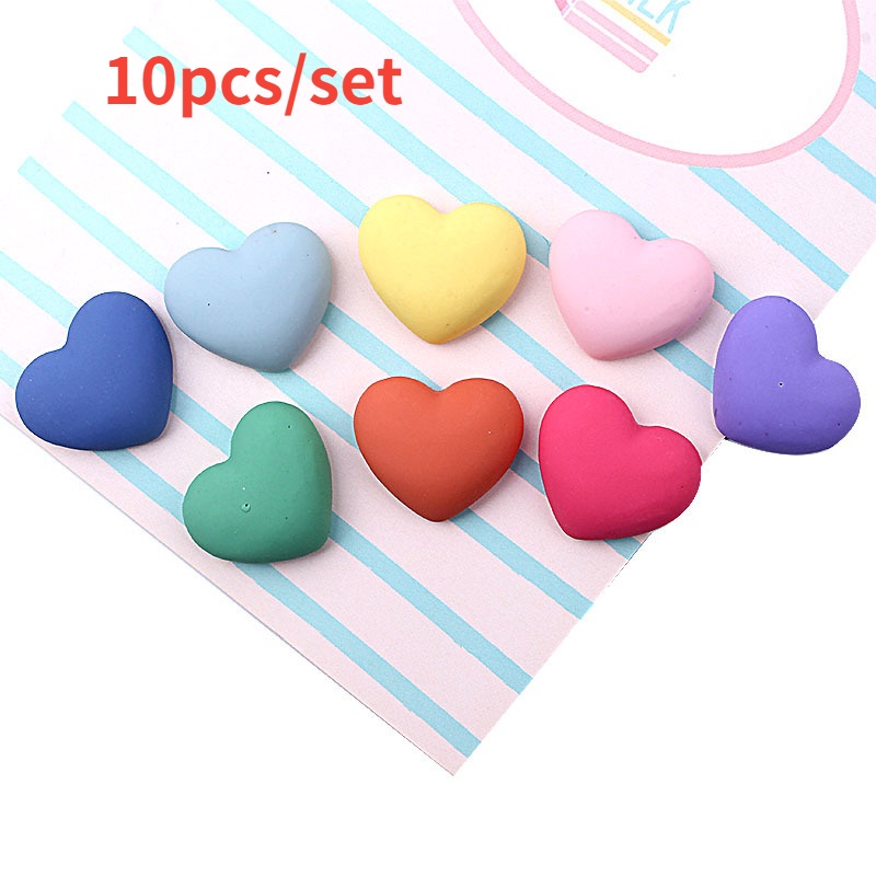 Set 10 Phụ Kiện Trang Sức Hình Trái Tim Bằng Nhựa Resin Màu Kẹo Xinh Xắn DIY