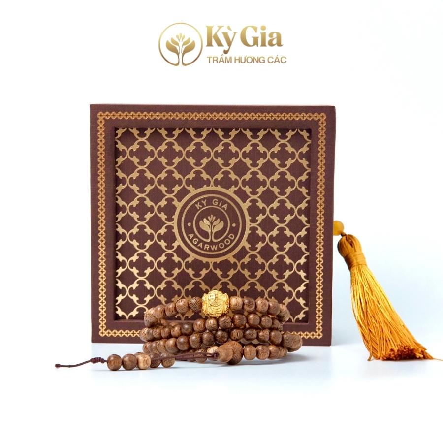 Vòng Tay Trầm Hương Kỳ Gia 8 Li 108 Hạt Charm Chữ Phạn