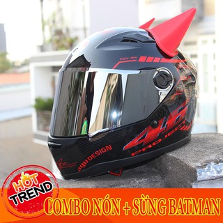 AGU FULL FACE ĐỎ GẮN SỪNG BATMAN (ĐỎ VÀ ĐEN)( BẢO HÀNH 12 THÁNG)