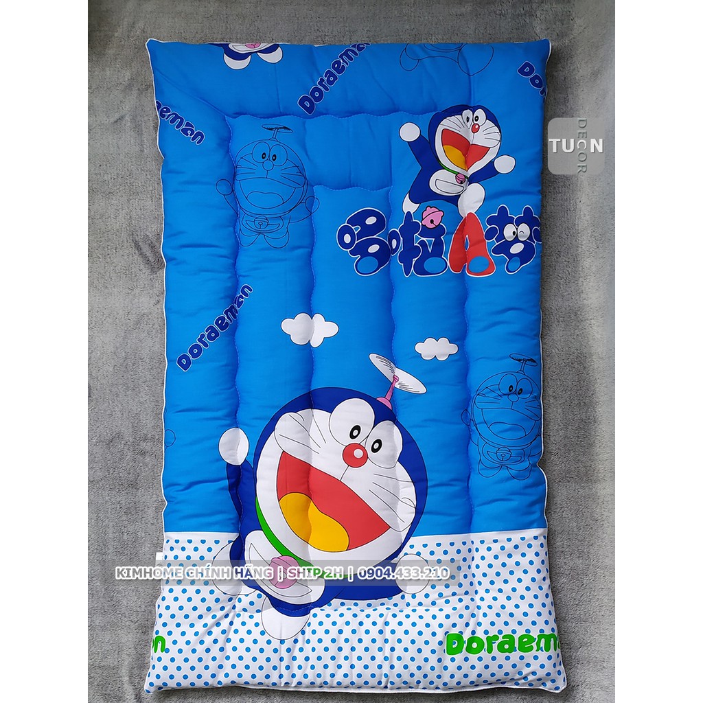 Bộ Nệm Gối cho bé đi học mẫu giáo vải Cotton Thắng Lợi màu Xanh Doraemon Size 75x150cm | KIM HOME chính hãng