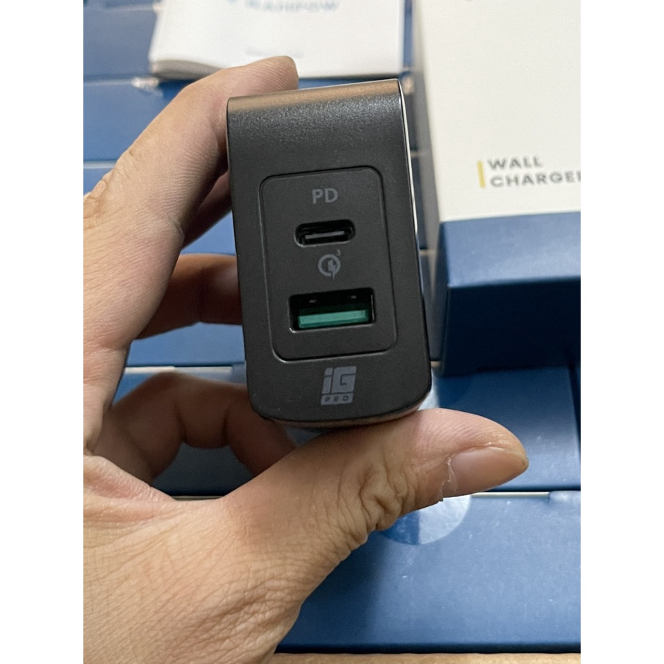 Củ Sạc siêu nhanh RAMPOW 38W chính hãng thương hiệu Mỹ hai cổng PD và USB, sạc nhanh cho IP, Samsung, Huawei, Oppo,..