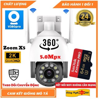 Camera trong nhà ngoài trời ptz v380 pro 5.0mpx phiên bản mới nhất 2020-góc rộng hình ảnh sắc nét. chống nước tuyêt đối