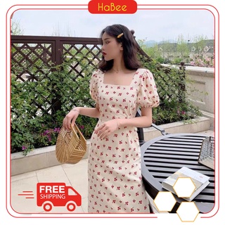 Đầm tay ngắn cherry 💖FREESHIP💖Váy dài nữ họa tiết quả cherry siêu xinh thời trang nữ tính