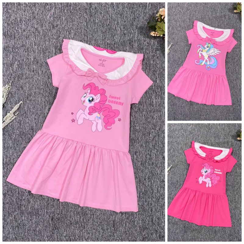 Váy Đầm thun HT Bé Gái ngựa kỳ lân 1 sừng little PONY cồ sen thủy thủ thun 4 chiều size nhí đại