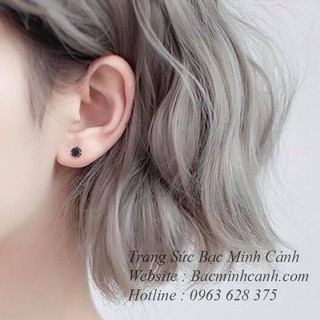 Khuyên tai nụ đá đen chốt bạc thật