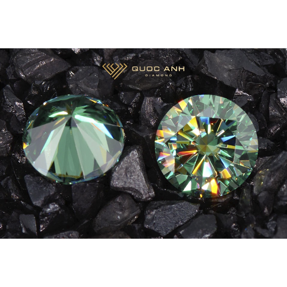 Kim cương nhân tạo Mỹ Moissanite xanh lá đậm, đầy đủ kiểm định
