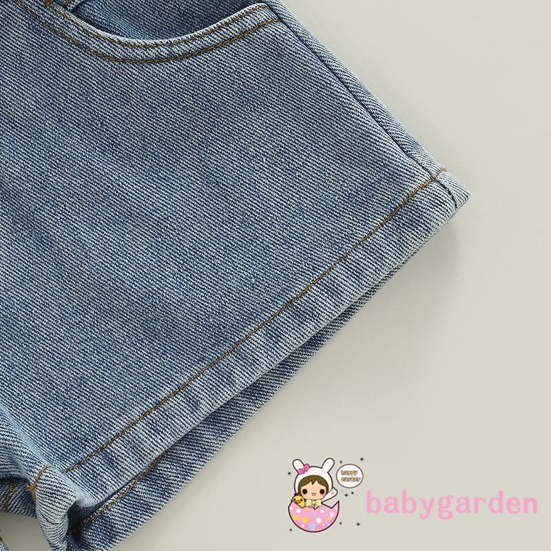 Bộ Áo Sát Nách Cổ Cao + Quần Short Denim Lưng Cao Kèm Thắt Lưng Thời Trang Mùa Hè Cho Bé Gái 1-6 Tuổi
