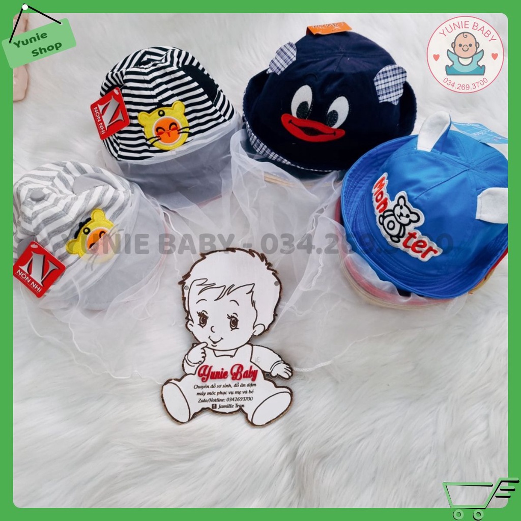 Mũ Kèm Khăn Voan Chống Bụi Cản Gió, Nón Có Lưới Che Cho Bé Có Dây