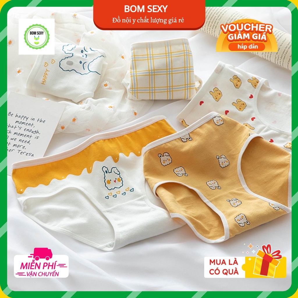 Quần lót nữ FREESHIP Quần Sịp Nữ họa tiết Thỏ nền vàng dễ thương - Đồ Nội Y Cotton cao cấp kháng khuẩn