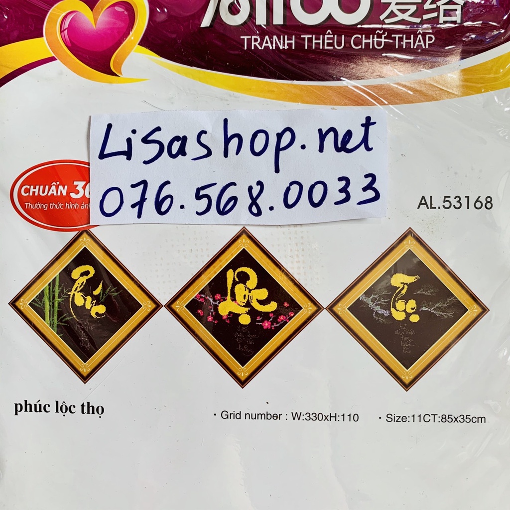 Tranh thêu chữ thập PHÚC LỘC THỌ 85x35cm chưa thêu 53168