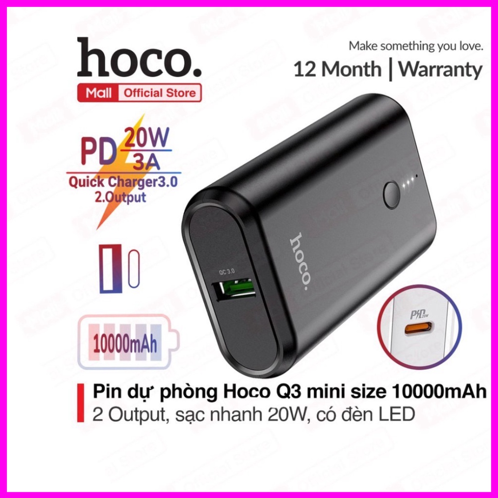 Sạc Dự Phòng mini Siêu Tốc 20W Q3.0. 10000mah. Sạc Dự Phòng Chính Hãng Hoco Q3