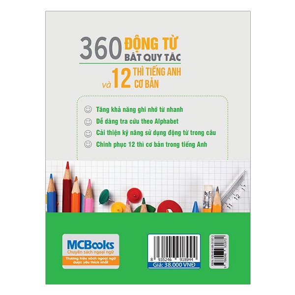 Sách - 360 động từ bất quy tắc và 12 thì cơ bản trong tiếng Anh - MC-TA-38k-8935246918944