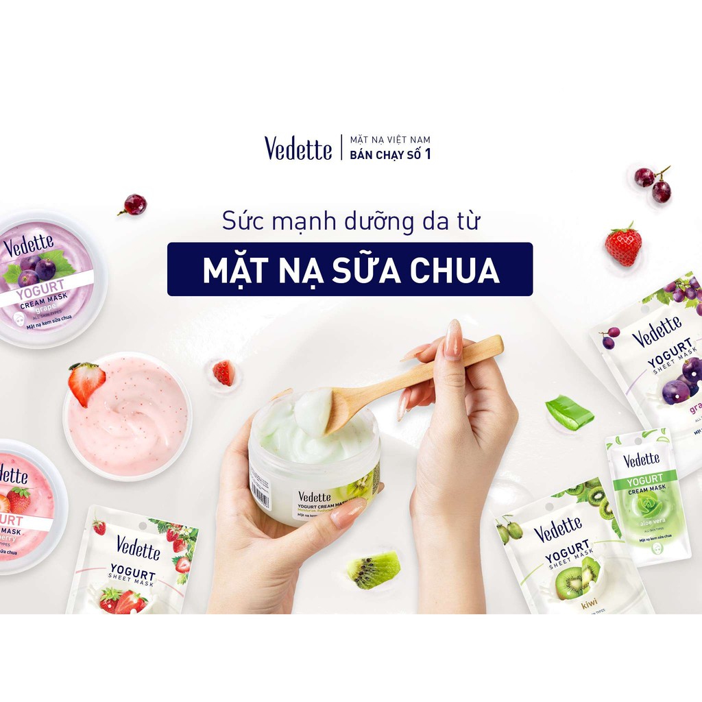 Mặt Nạ Kem Sữa Chua Nho 120ml VEDETTE - DƯỠNG DA ẨM &amp; TƯƠI TRẺ LÀN DA