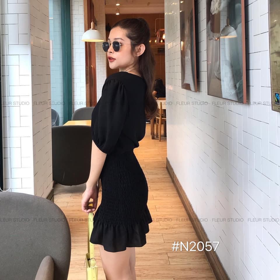 [ẢNH THẬT TRẢI SÀN] ĐẦM ĐEN NỮ TAY PHỒNG BO CHUN ÔM DÁNG SIỂU XINH - JEANIE DRESS | BigBuy360 - bigbuy360.vn