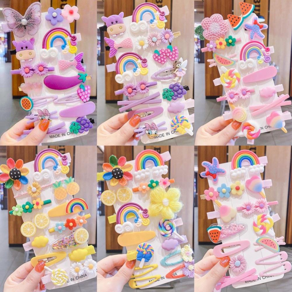 Set Kẹp Tóc 14 chi tiết cho Bé Gái Nhiều Màu Sắc Họa Tiết Đa Dạng Đáng Yêu