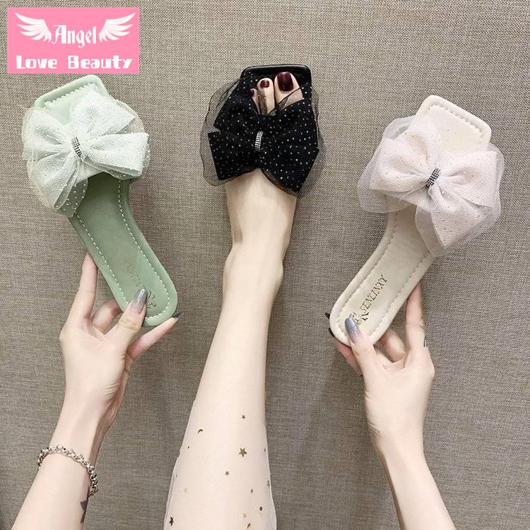 Dép Sandal Đế Bằng Đính Nơ Thời Trang Mùa Hè Phong Cách Hàn Quốc Dành Cho Nữ