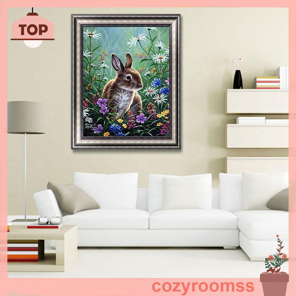 Bộ tranh đính đá 5D DIY toàn bộ hình con thỏ dành cho trang trí nhà cửa làm quà tặng