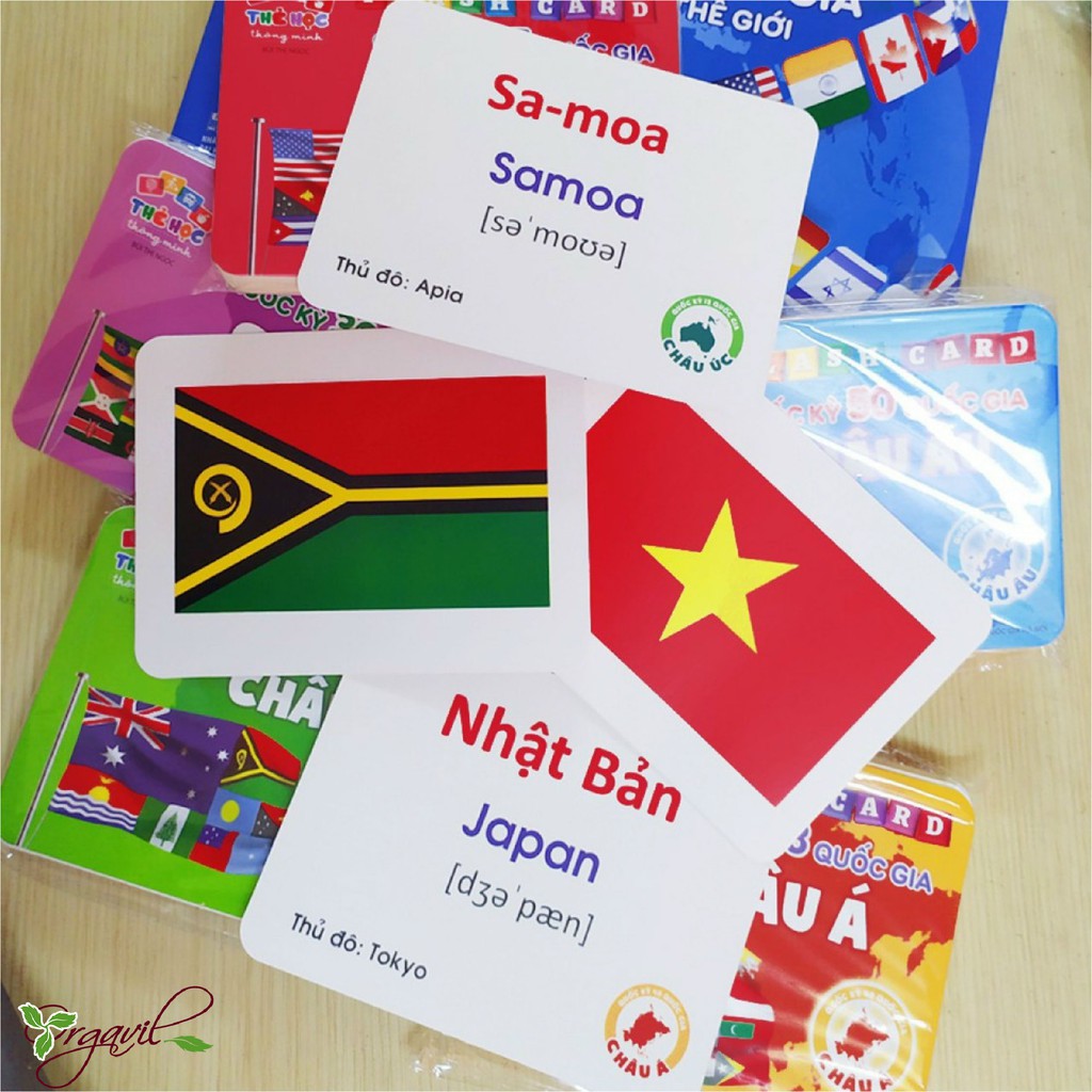 Flashcard Giới Thiệu Cờ Các Nước Trên Thế Giới, 175 Quốc Gia, Thủ Đô - Flashcard Tiếng Anh, Tiếng Việt Cho Bé - Orgavil