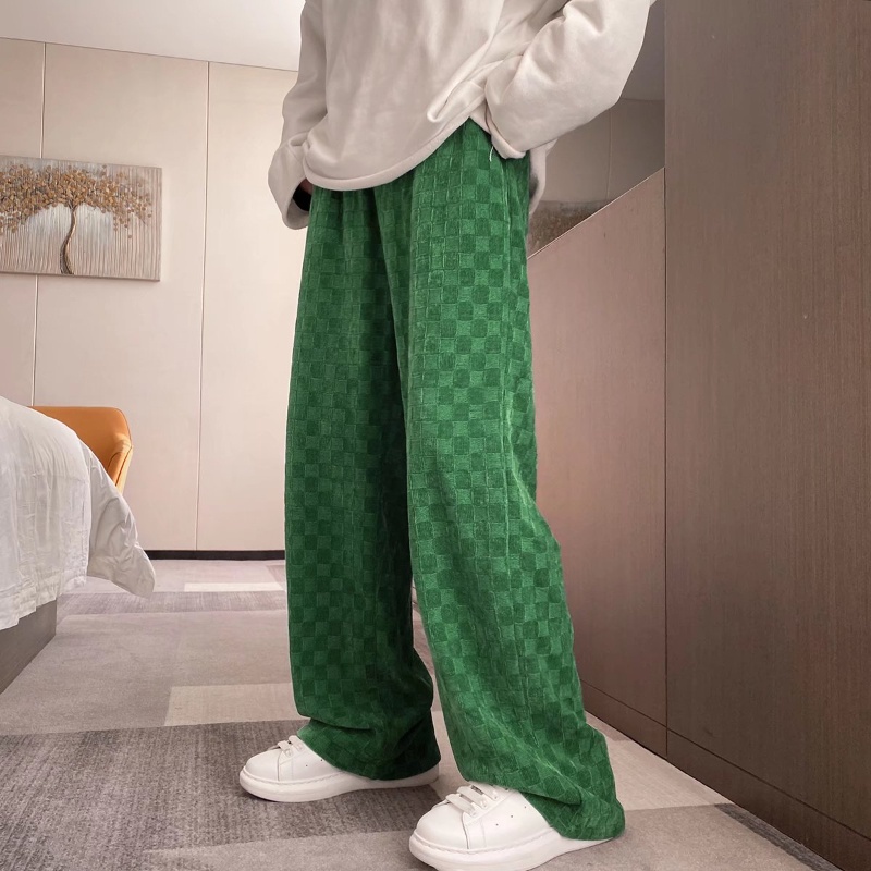 Quần dài thể thao ống rộng họa tiết caro thời trang cho nam
