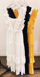 Đầm Maxi ĐEN 2 Dây Viền Bèo