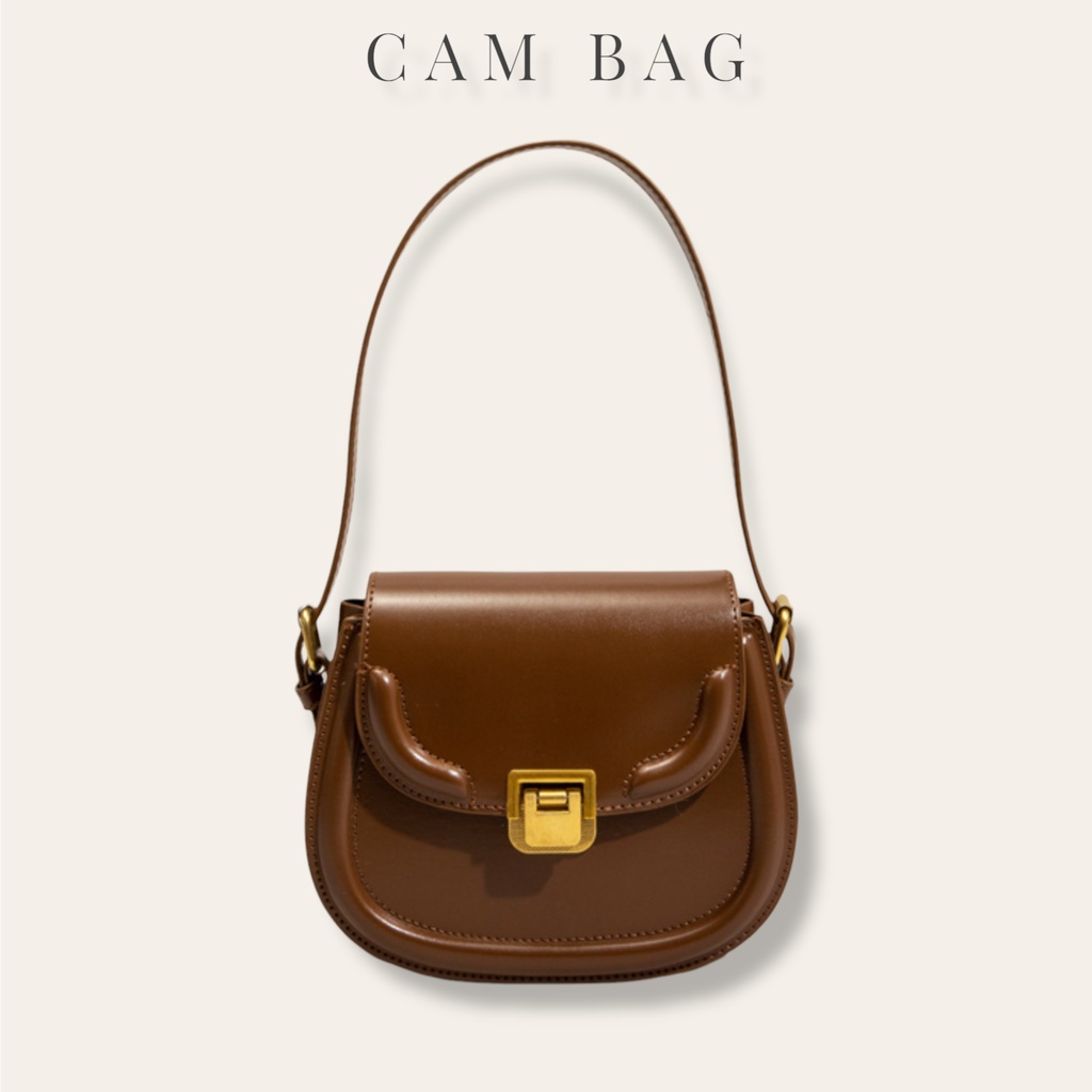 Túi đeo chéo mini bag da nắp viền đệm nổi kèm khóa gập kim loại sang chảnh