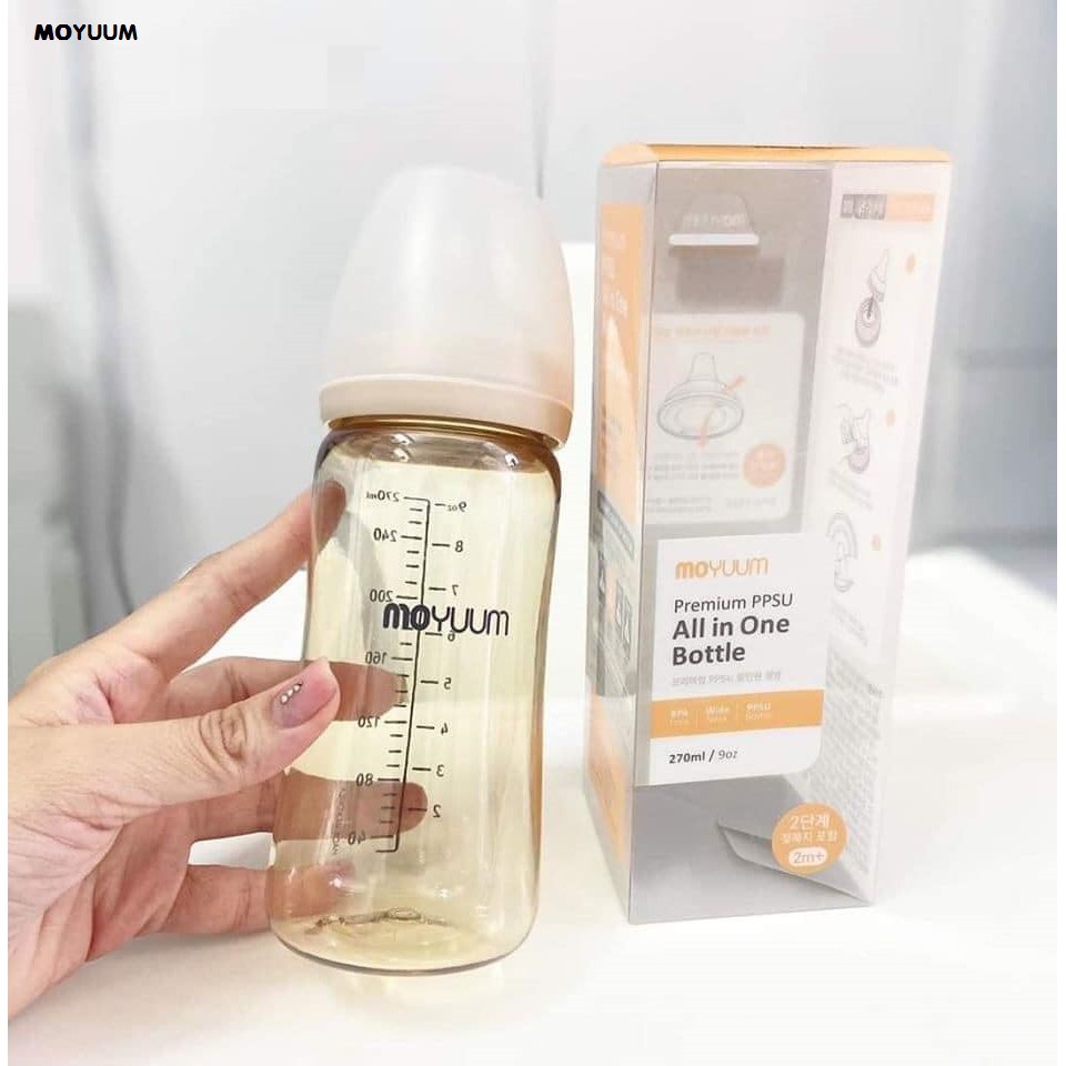 Bình sữa MOYUUM PPSU nội địa hàn quốc núm cổ rộng silicon siêu mềm dung tích 170ml và 270ml có hoạ tiết