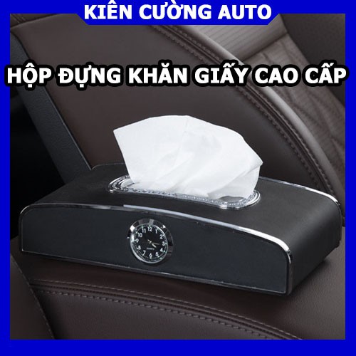 Hộp đựng khăn giấy cao cấp trên ô tô 3 chức năng, có đồng hồ và bảng số điện thoại