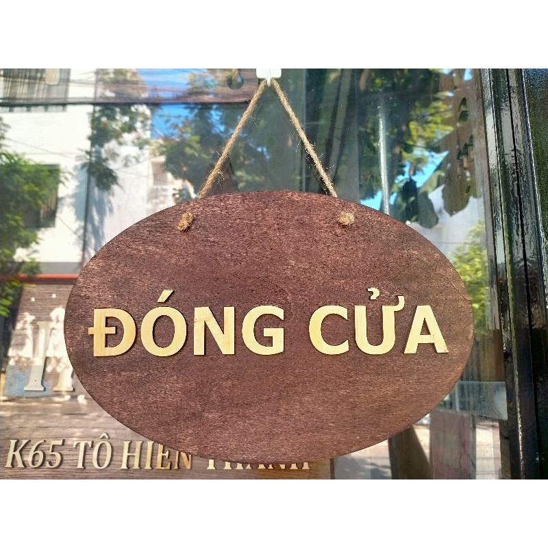Bảng gỗ dán chữ gỗ 2 mặt "Đóng cửa - Mở cửa" mẫu bầu dục oval + kèm dây treo - LUMY Wood