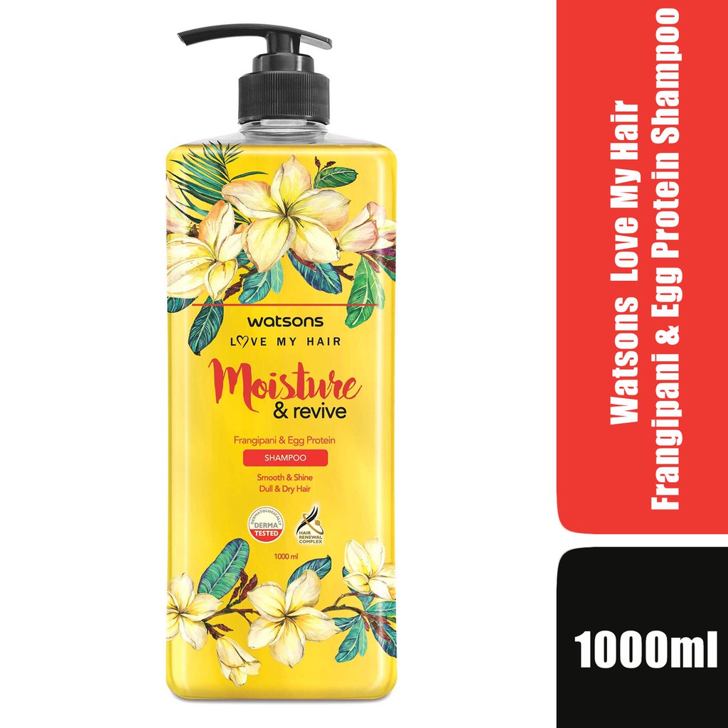 Dầu Gội Watsons Love My Hair Frangipani & Egg Protein Shampoo Cấp Nước Dành Cho Tóc Hư Tổn 1000ml