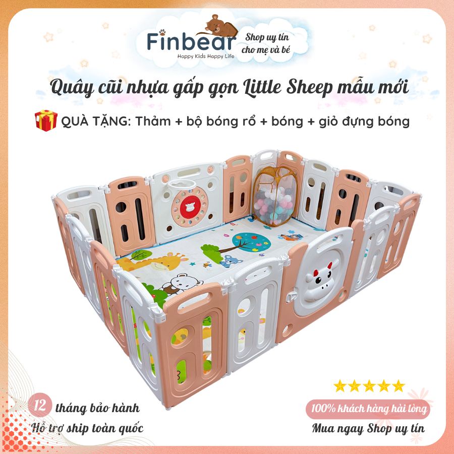 Quây cũi nhựa cho bé Little Sheep, Cũi nhựa gấp gọn an toàn cho bé nhiều kích thước sẵn 2 màu FINBEAR