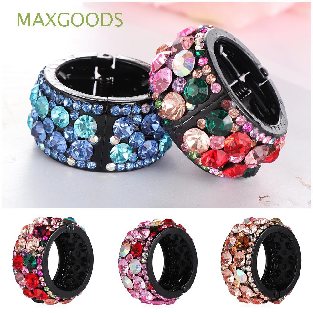 Kẹp tóc hình khóa tròn nhựa đính đá nhiều màu sang trọng