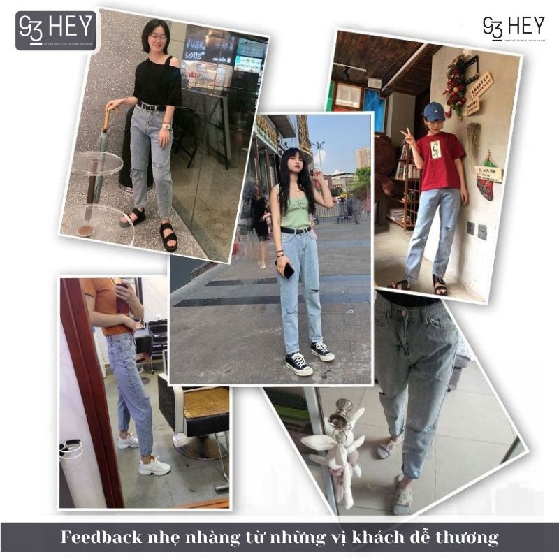 Quần Jean Nữ Rách Gối Cạp Cao Dáng Baggy Màu Xanh Phong Cách Hàn Quốc 93HEY QJ02
