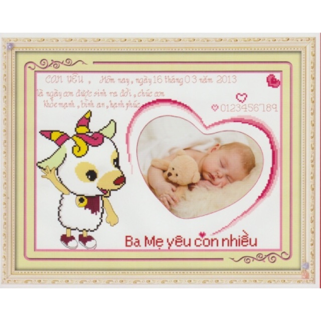 Tranh thêu con giáp đủ bộ ghép ảnh bé