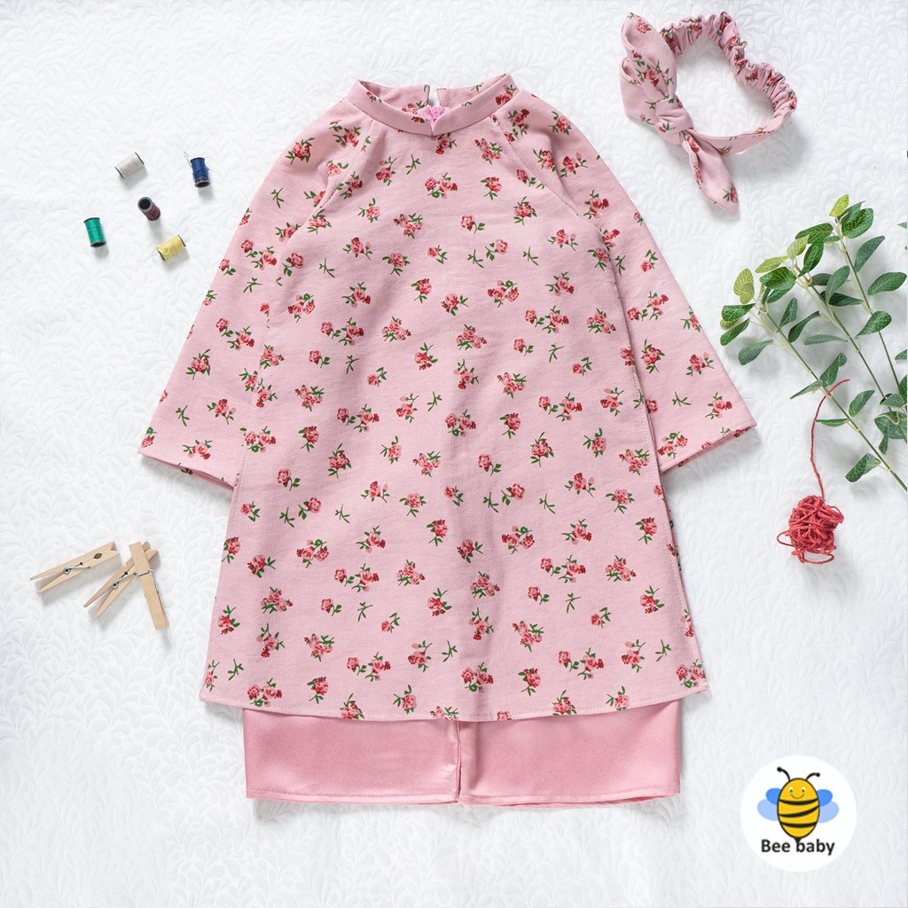 Áo dài hoa nhí kiểu truyền thống GELU hàng thiết kế cao cấp cho bé gái diện tết