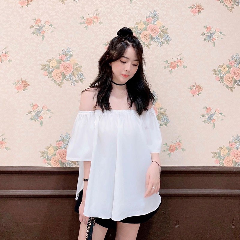 Áo trễ vai trắng chống nhăn tingoan LOVE SICK OFF/WH - HÀNG MỚI VỀ