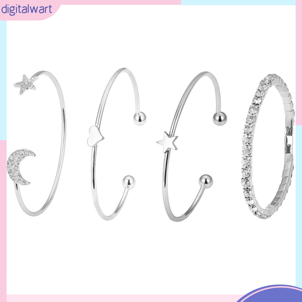 Set 4 Vòng Tay Đính Đá Kiểu Dáng Đơn Giản, Thời Trang Cho Nữ