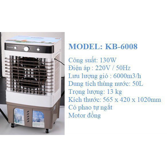 [ Thuơng Hiệu Thái Lan ] Quạt Điều Hòa Không Khí KB-6008 50L- KB-8008 60L - THẾN HỆ MỚI NHẤT 2021 - Bảo Hành 12 Tháng