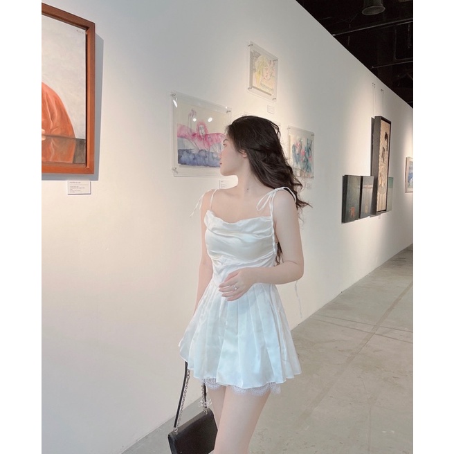 Váy 2 dây lụa chân ren (đen/be)
