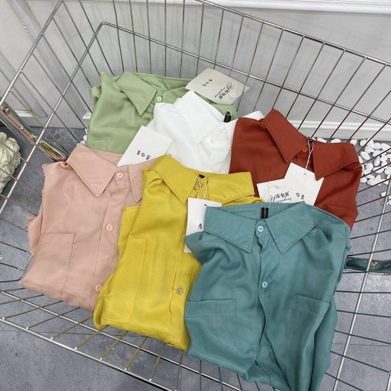 Áo sơ mi tay lật 2 túi đũi tơ