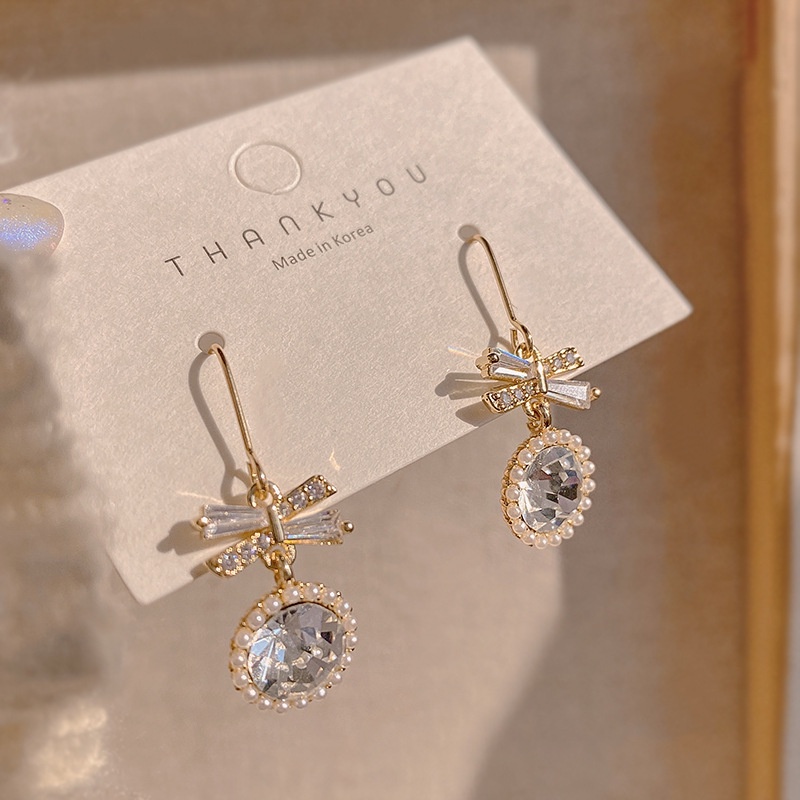 Bông Tai Hình Nơ Đính Ngọc Trai Sang Trọng Phong Cách Hàn Quốc Cổ Điển Thời Trang Cho Nữ