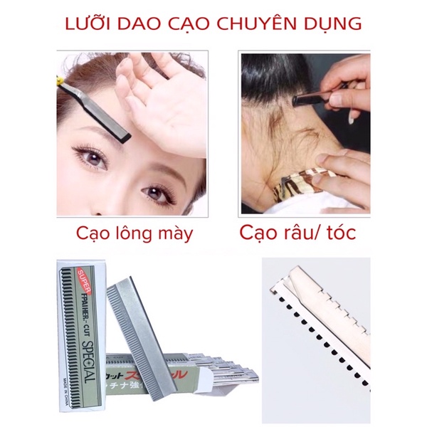 Cán Dao+ 10 lưỡi Dao Cạo  Chân Mày, Dụng Cụ Tỉa Cạo Lông Mày Râu Tóc mai gáy lông bi Gấp gọn Tiện Lợi