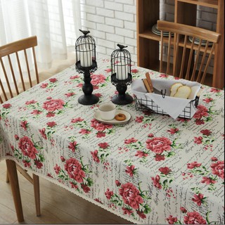 Khăn trải bàn Landecor mẫu chữ kèm hoa mẫu đơn vintage, nhẹ nhàng-TB245