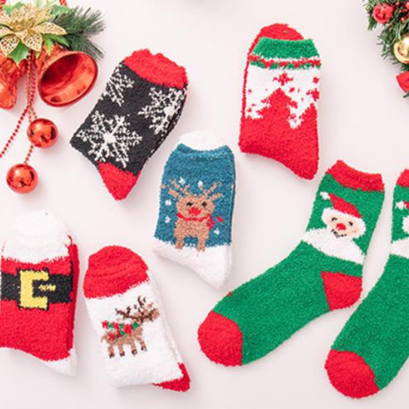 YOUYO Vớ thuyền giữ ấm họa tiết cây thông/ông già noel/ bông tuyết/ tuần lộc dễ thương cho nữ