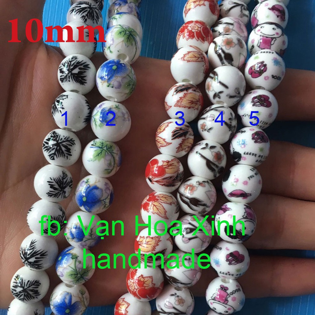2 hạt gốm tròn hoa văn đẹp size 8-10mm, chọn size
