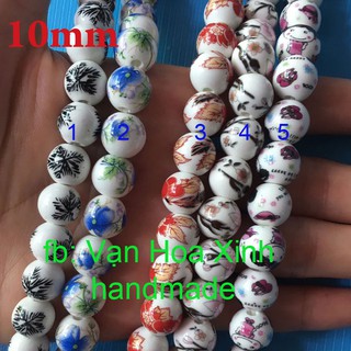🌺 2 hạt gốm tròn hoa văn đẹp size 8-10mm, chọn size