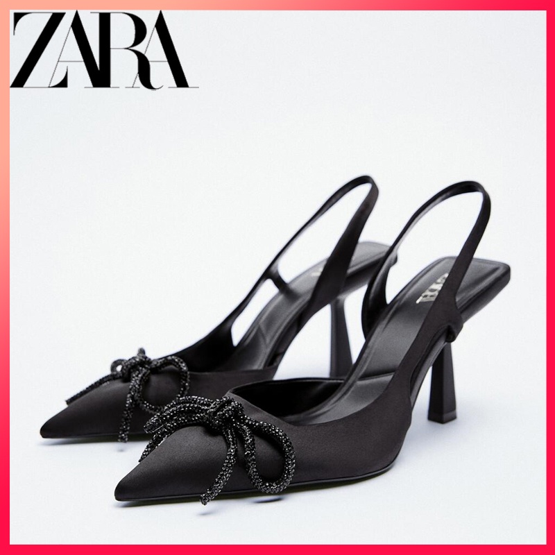 Xăng Đan Cao Gót ZARA Mũi Nhọn Đính Nơ Dễ Phối Đồ