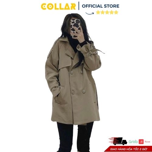 Áo măng tô COLLAR form rộng dài tay kèm đai thắt dáng lỡ khoác nhẹ mùa thu đông 2 màu đen và nâu dễ mix đồ