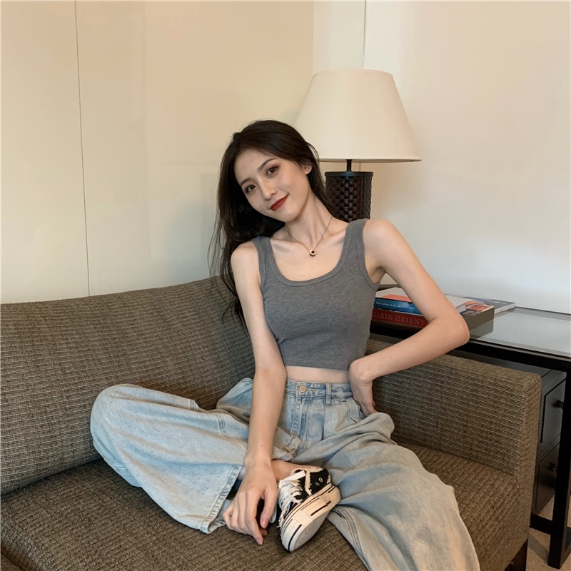 Áo croptop hai dây Xiaozhainv cổ chữ u 5 màu sắc dễ phối đồ hợp thời trang