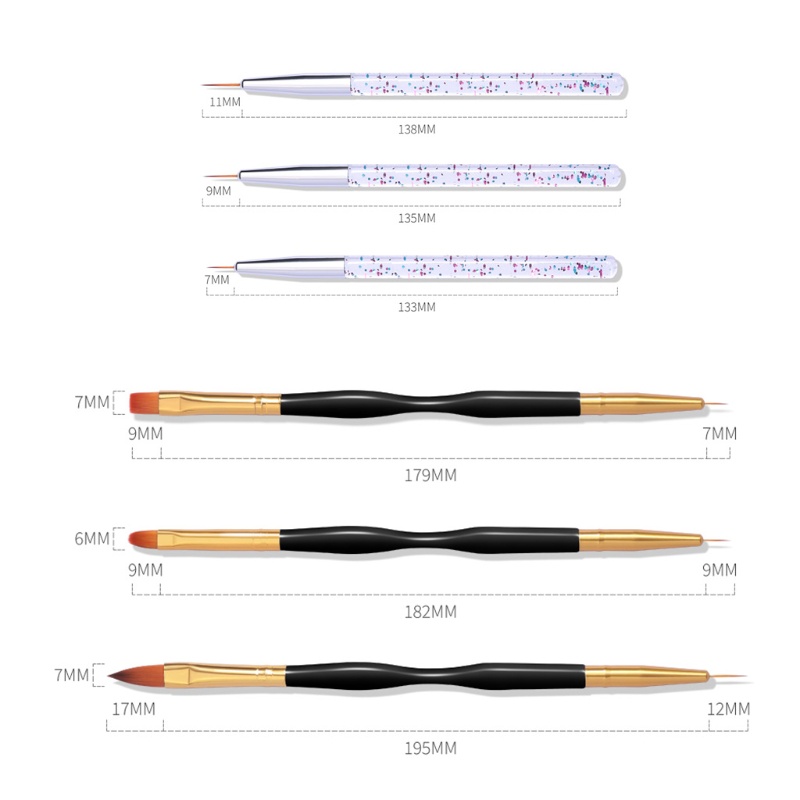 1 Bộ Cọ Vẽ Móng Tay Đầu Tròn Phẳng Chuyên Dụng